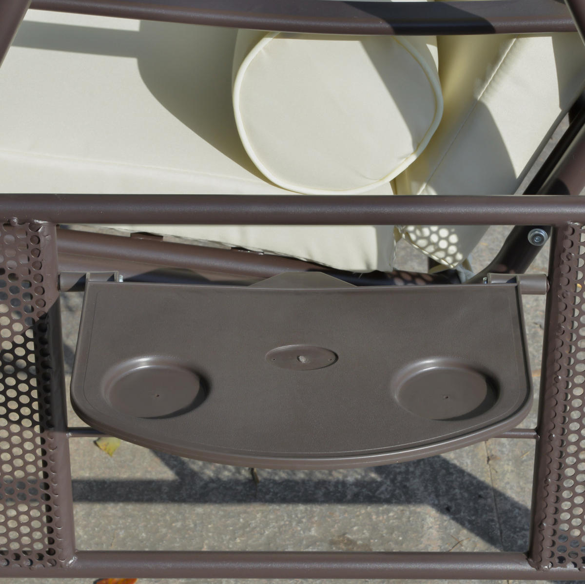 HOLLYWOODSCHAUKEL 162/118/173 cm mit verstellbarem Sonnendach, Seitenablagen und Metallgestell, Beige - Beige, Metall (118/173/162cm) - Redom