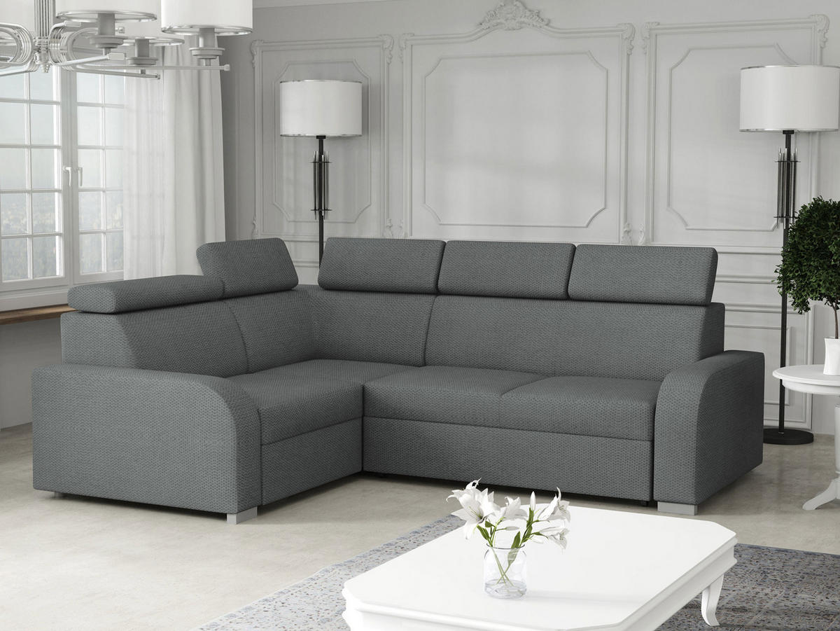ECKSOFA Oslo 2rR1 80 - Dunkelgrau/Silberfarben, Holz/Kunststoff (250/200cm) - MIRJAN24