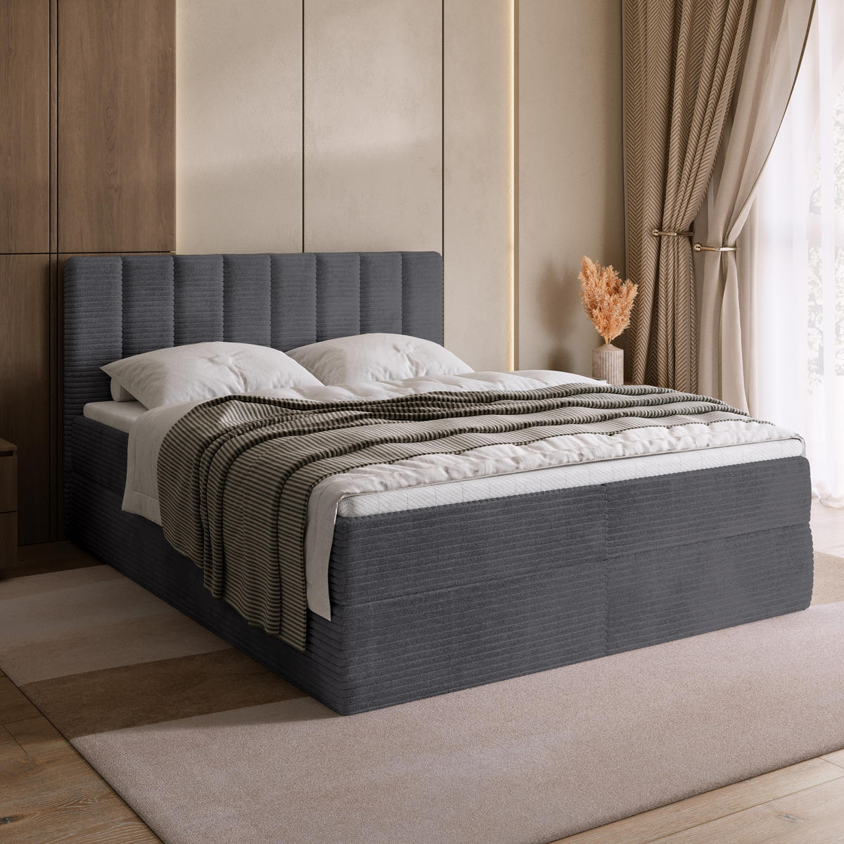 BOXBETT DENVER mit Topper 160x200 Dunkelgrau - Dunkelgrau, Textil (160/200cm) - Bromarkt