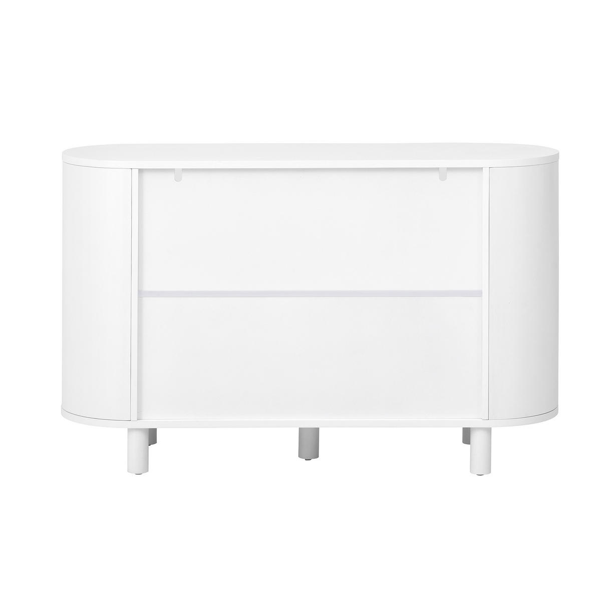 KOMODA z MDF 120x38x77 cm bílá s nastavitelnými policemi, obloukovou přihrádkou a vyrovnávacími nožkami - bílá, kompozitní dřevo (120/77/38cm) - Modfu