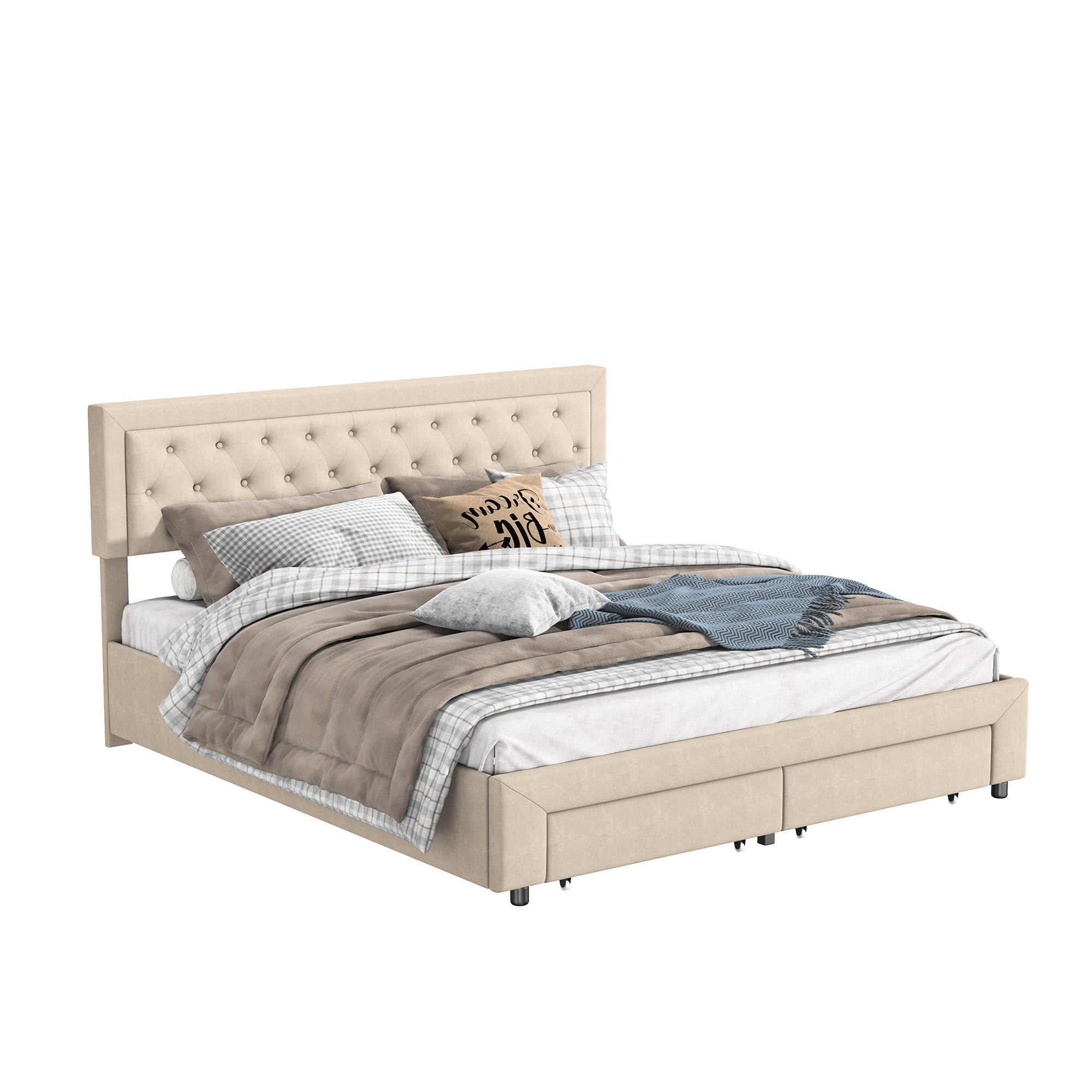 POLSTERBETT 180x200 cm Schubladen Samt Doppelbett Beige - Beige, Holz (180/200cm) - PARAFTA HOME