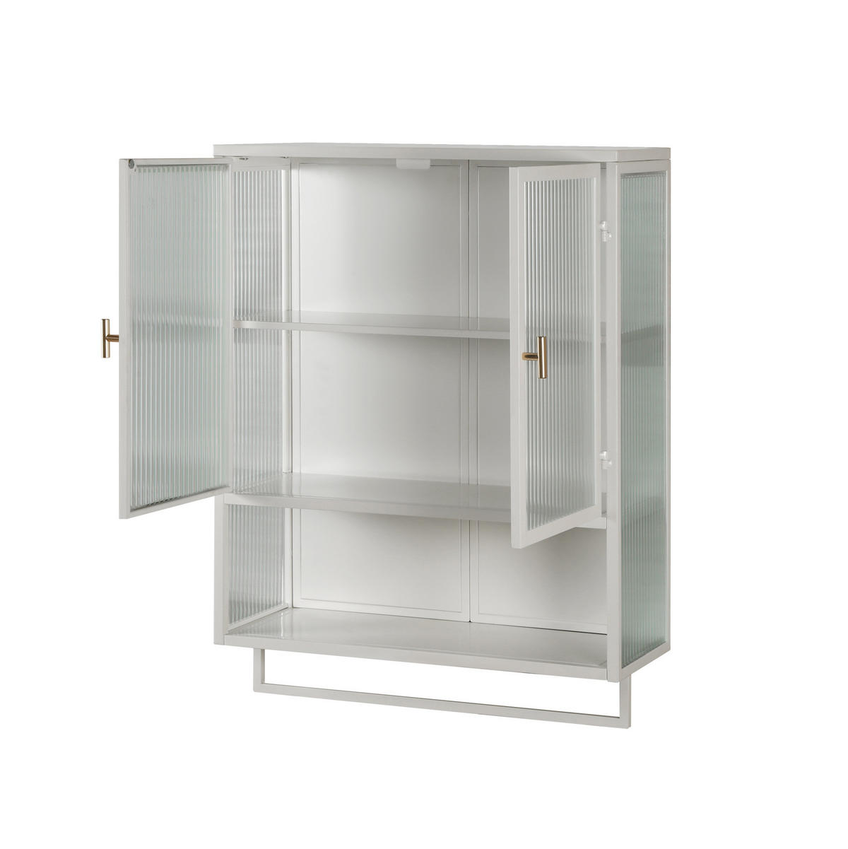KÜCHENOBERSCHRANK 60x23x78 cm Weiß aus Glas & Metall mit geriffeltem Glas & offenen Ablagen - Weiß, Glas (60/78/23cm) - Modfu