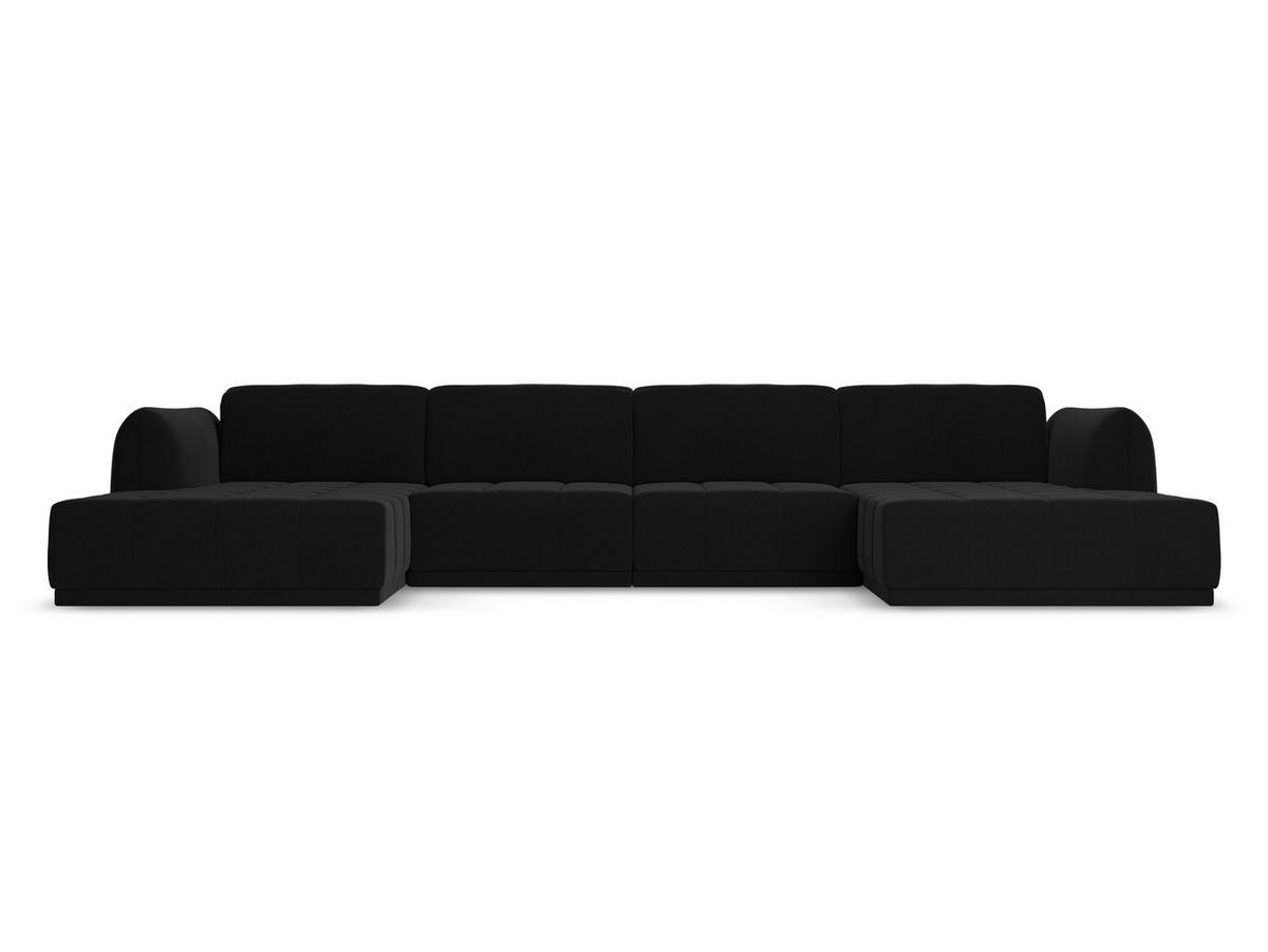 WOHNLANDSCHAFT Samt Stoff Schwarz - Schwarz, Kunststoff/Textil (370/74/170cm) - Makamii