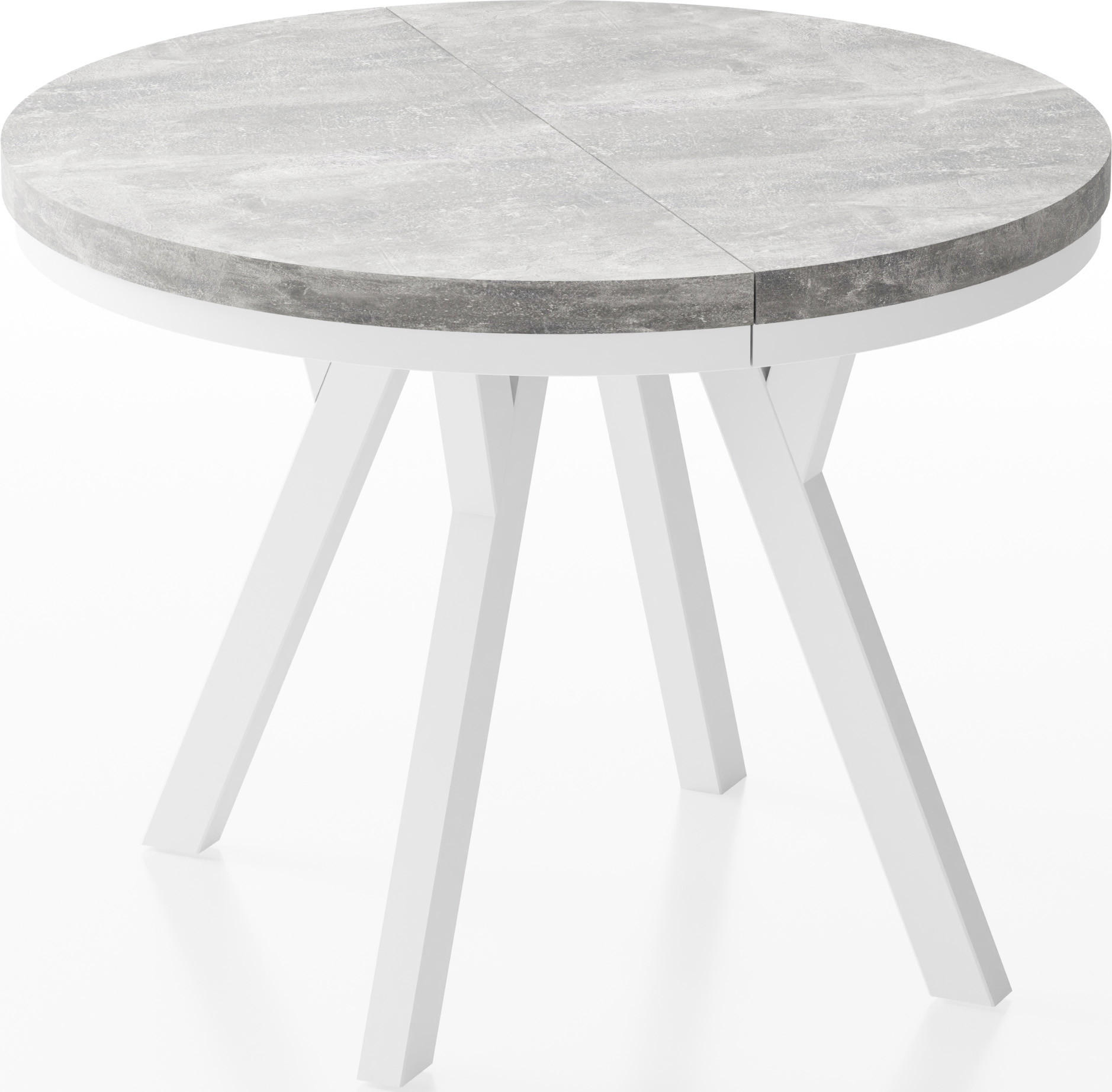 ESSTISCH Lume Weiß runder ausziehbarer, Grauer Beton 100-200/100/76 cm - Hellgrau/Weiß, Holz/Holzwerkstoff (100/100/76cm) - WFL GROUP