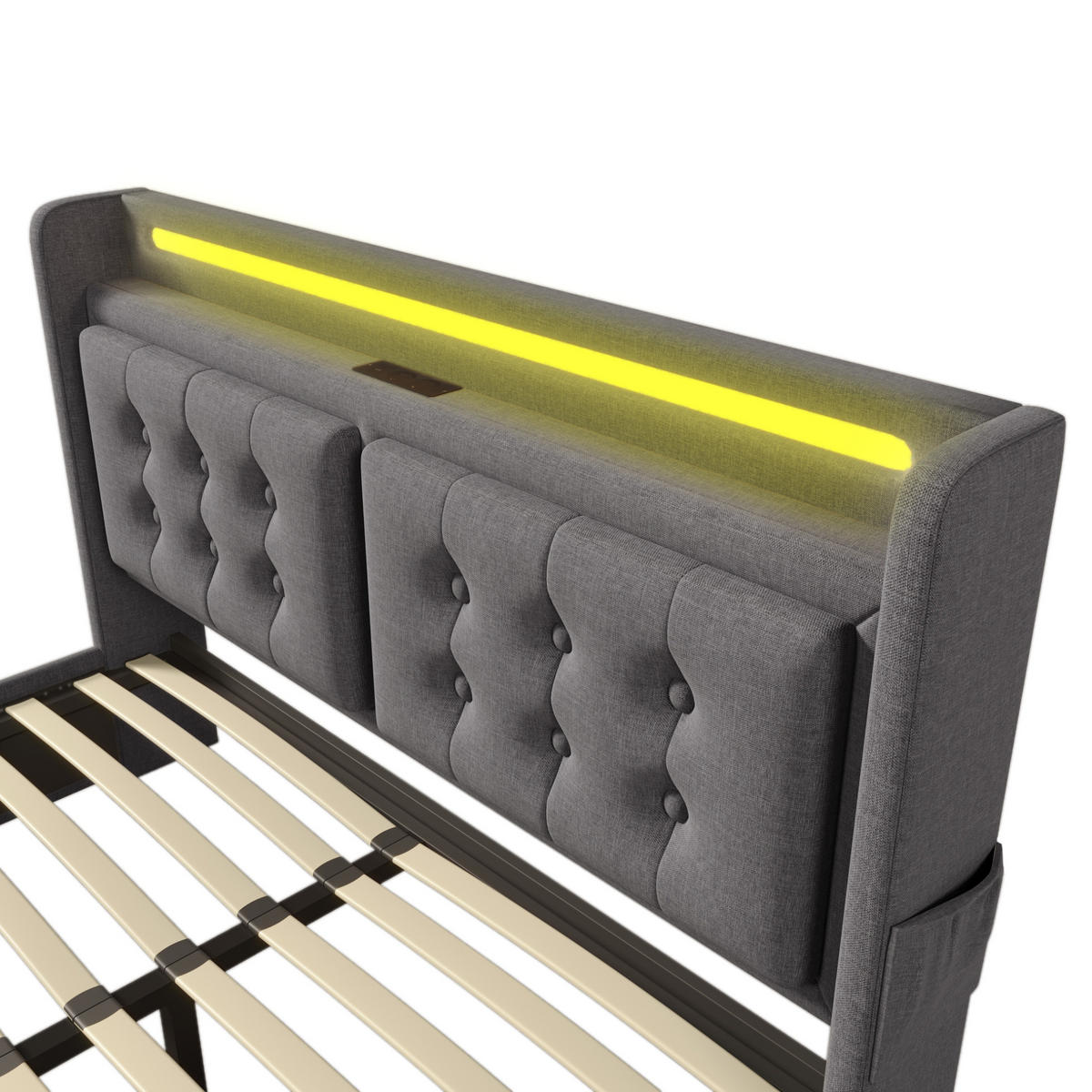 POLSTERBETT mit LED, USB-C und Stauraum 140x200 cm Baumwoll-Leinen Grau - Grau, Metall (140/200cm) - Meubliv