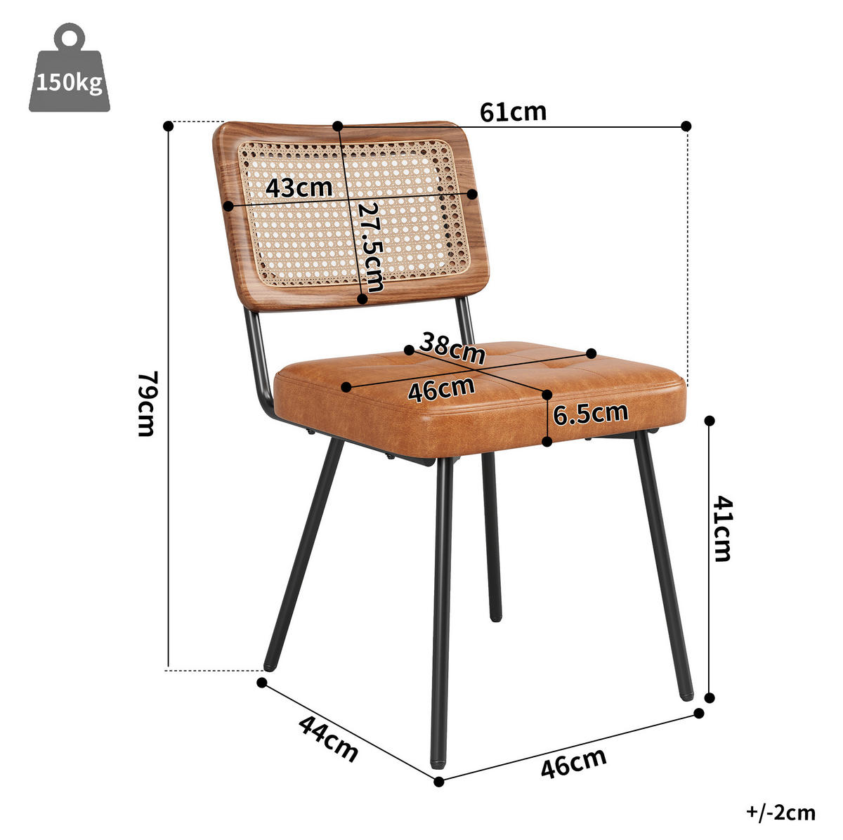 ESSZIMMERSTUHL ergonomisch 61 x 46 x 79 cm PU Braun - Braun, Metall (44/79/46cm) - Meubliv