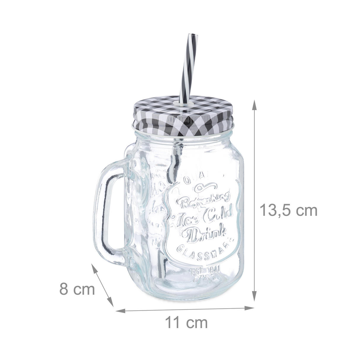 8XTRINKGLAS - Schwarz/Weiß, Glas/Metall (0.5L) - Relaxdays