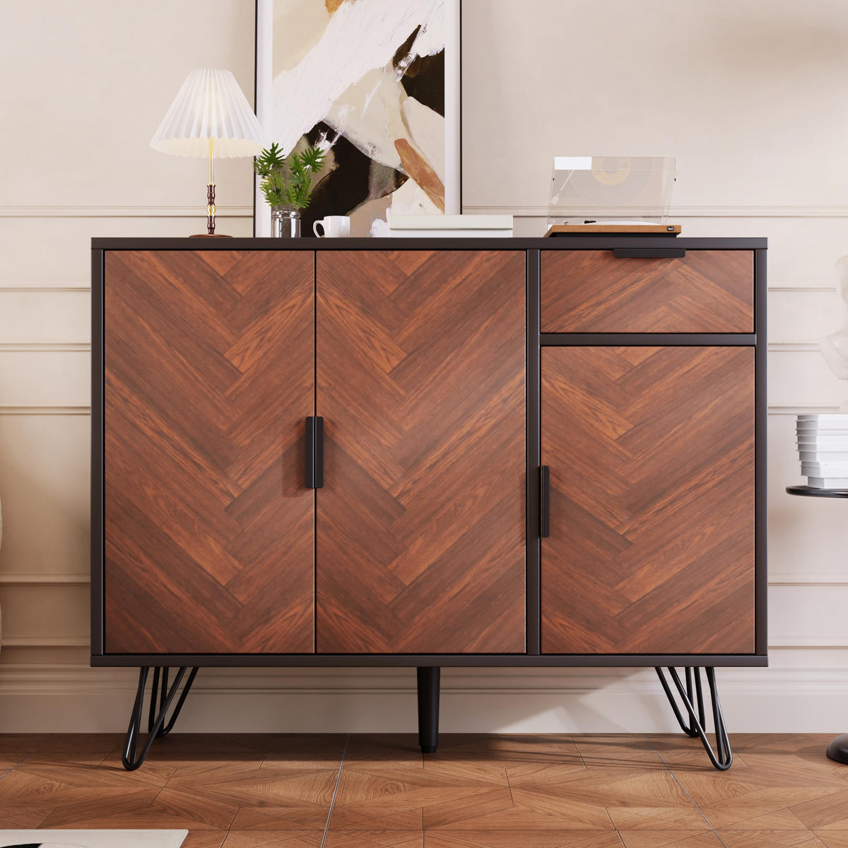 SIDEBOARD 90/30/71,5 cm mit 3 Türen, Schublade & höhenverstellbaren Einlegeböden - Naturfarben, Holzwerkstoff (90/71.5/30cm) - BEAOK