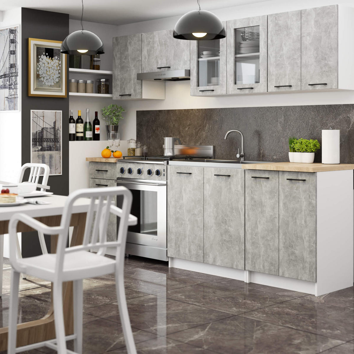 HÄNGESCHRANK Weiß, Beton 58/80/30,5 - Hellgrau/Weiß, Holzwerkstoff (80/58/30cm) - RAUMHIRSCH FURNITURE