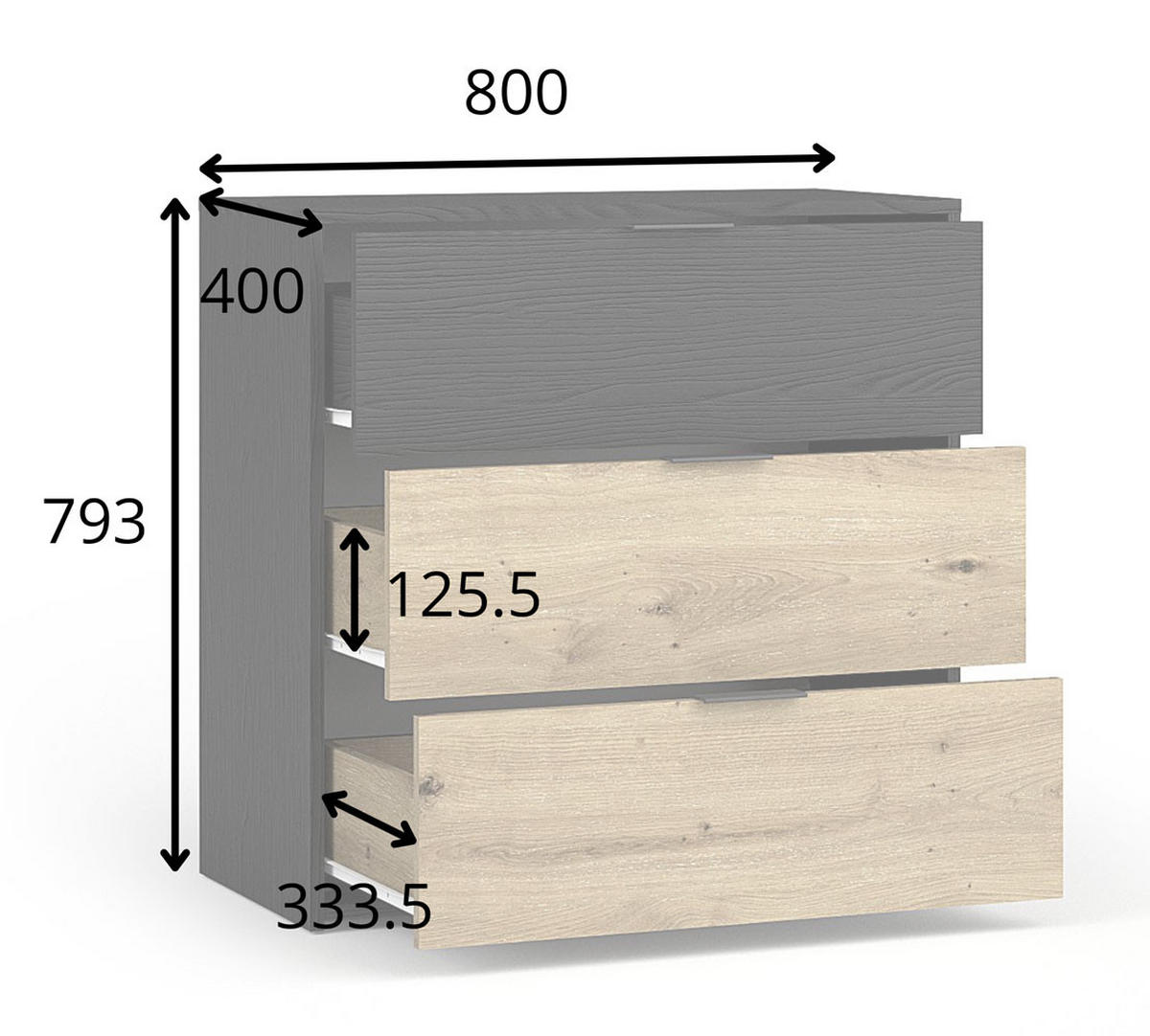 KOMMODE Upsala graphit / Eiche Artisan 80 / 40 / 79cm - Eichefarben/Graphitfarben, Holz/Holzwerkstoff (80/79/40cm) - Feldmann-Wohnen