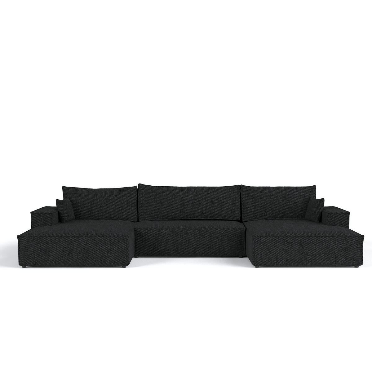 WOHNLANDSCHAFT NUBO mit Schlaffunktion Creme im Neve Stoff - Schwarz, Holz/Holzwerkstoff (398/70/148cm) - AltaBeds