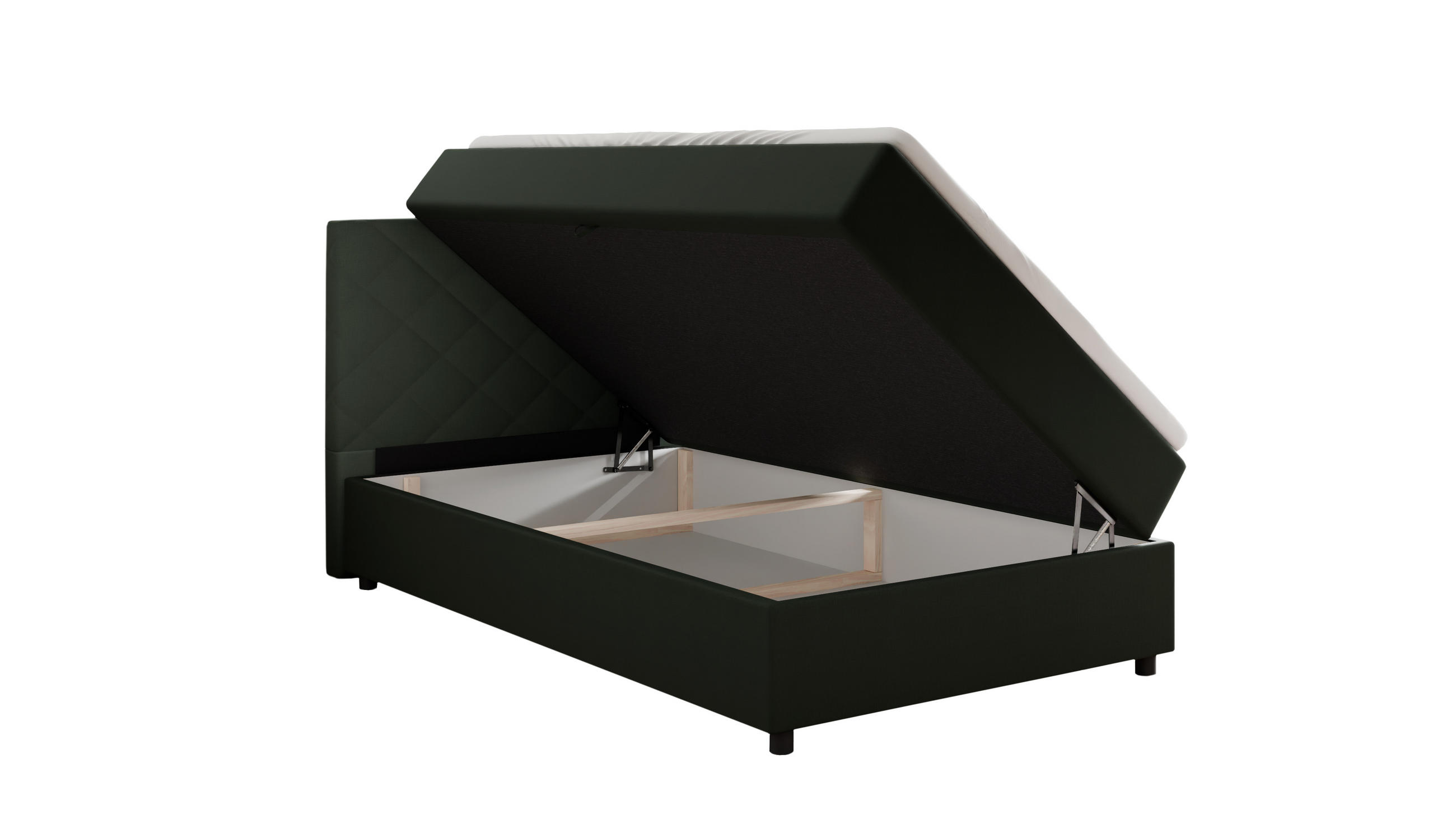BOXBETT Diamaro 120x200 cm mit Bettkasten und Topper - Dunkelgrün - Grün, Holz (120/215cm) - Panda Möbel