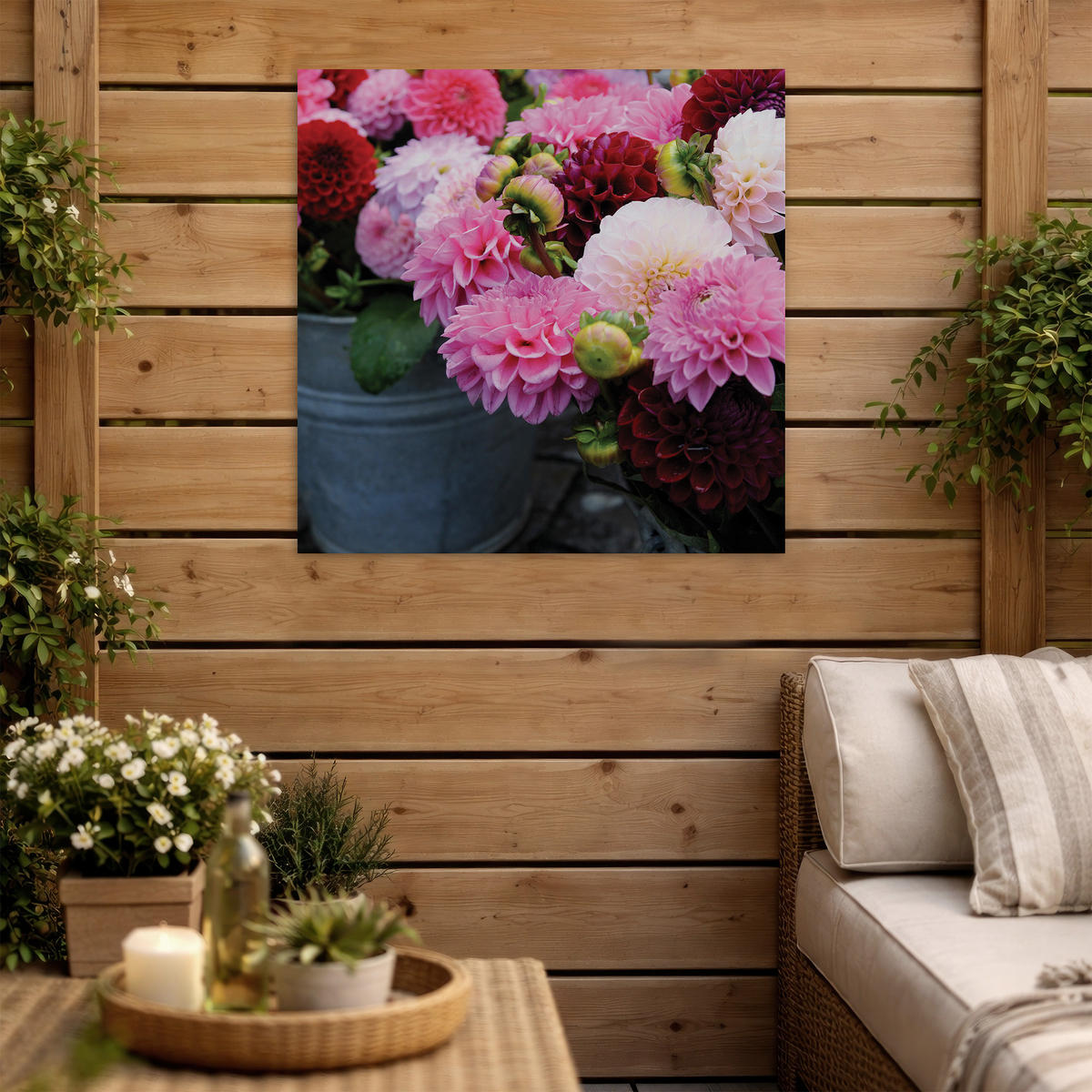 LEINWANDBILD Dahlia 50x50cm - Pink/Altrosa, Textil (50/1cm) - Art for the Home