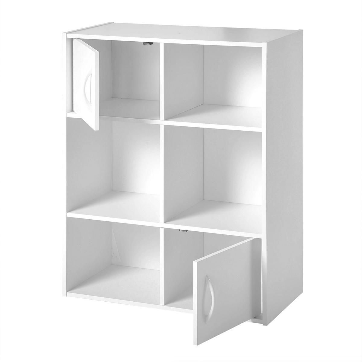 AUFBEWAHRUNGSREGAL 6 Fächer mit 2 Türen - L61,5 cm - Weiß, Holzwerkstoff (29.5/80/61.5cm) - Calicosy