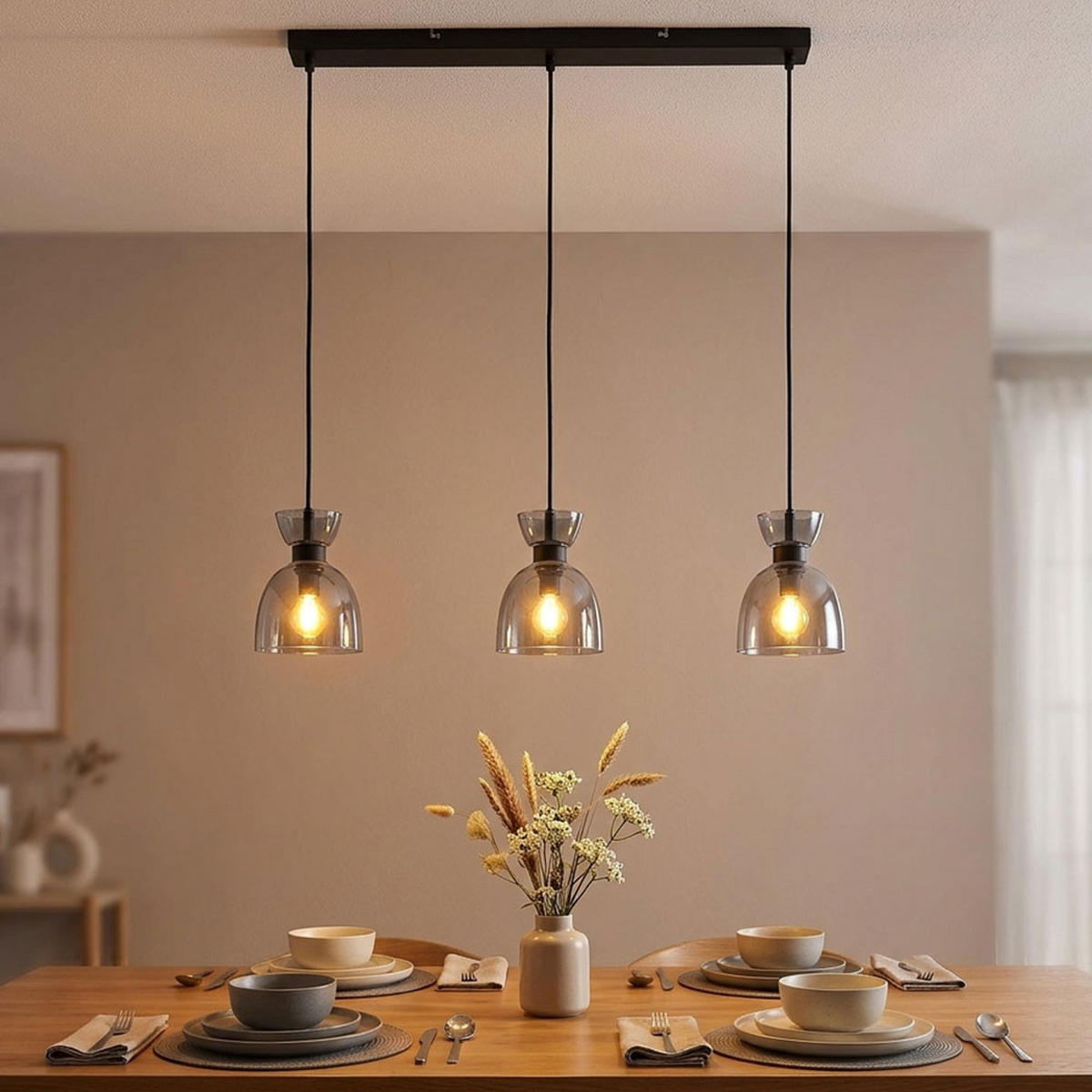 LED PENDELLEUCHTE Metall Glas Grau rauchfarbe - Schwarz, Glas (65/13/120cm) - Globo Lighting