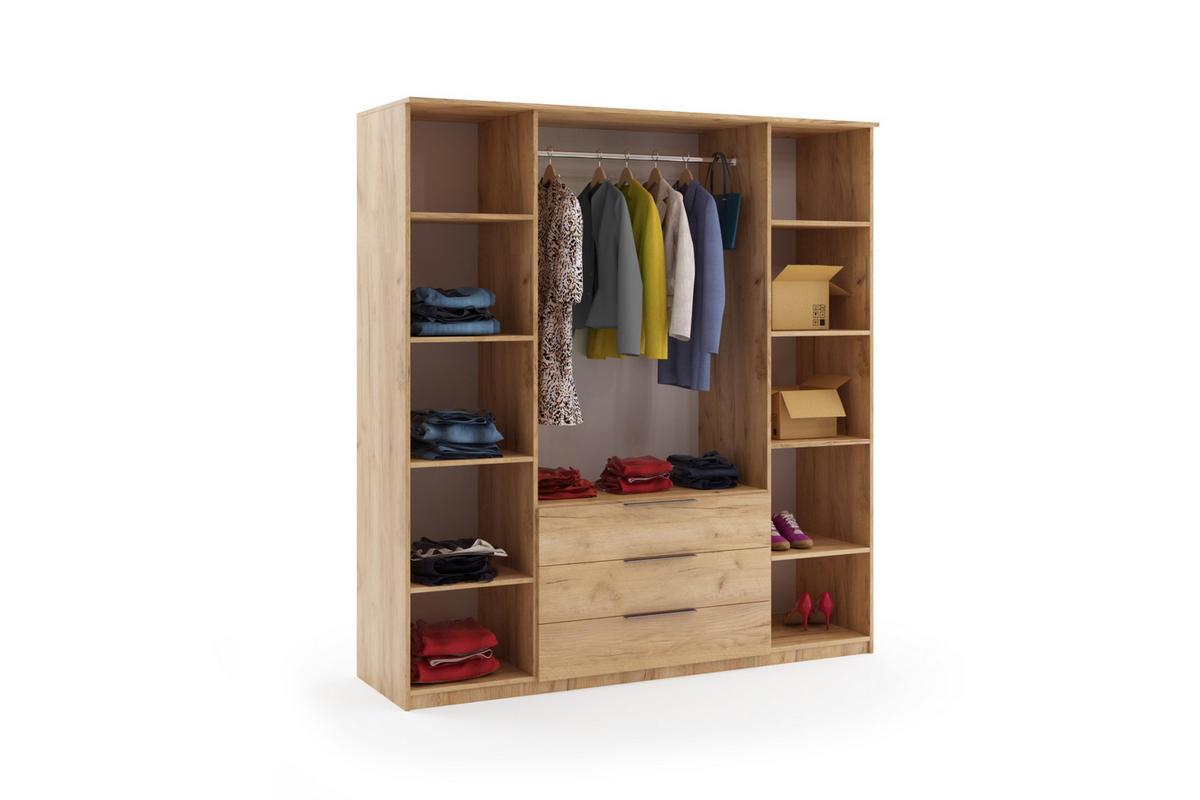 KLEIDERSCHRANK Sorento - Craft Gold, Lamellen Schwarz - 200 x 215 x 61 cm - Eichefarben, Holzwerkstoff (200/215/61cm) - BM-Möbel