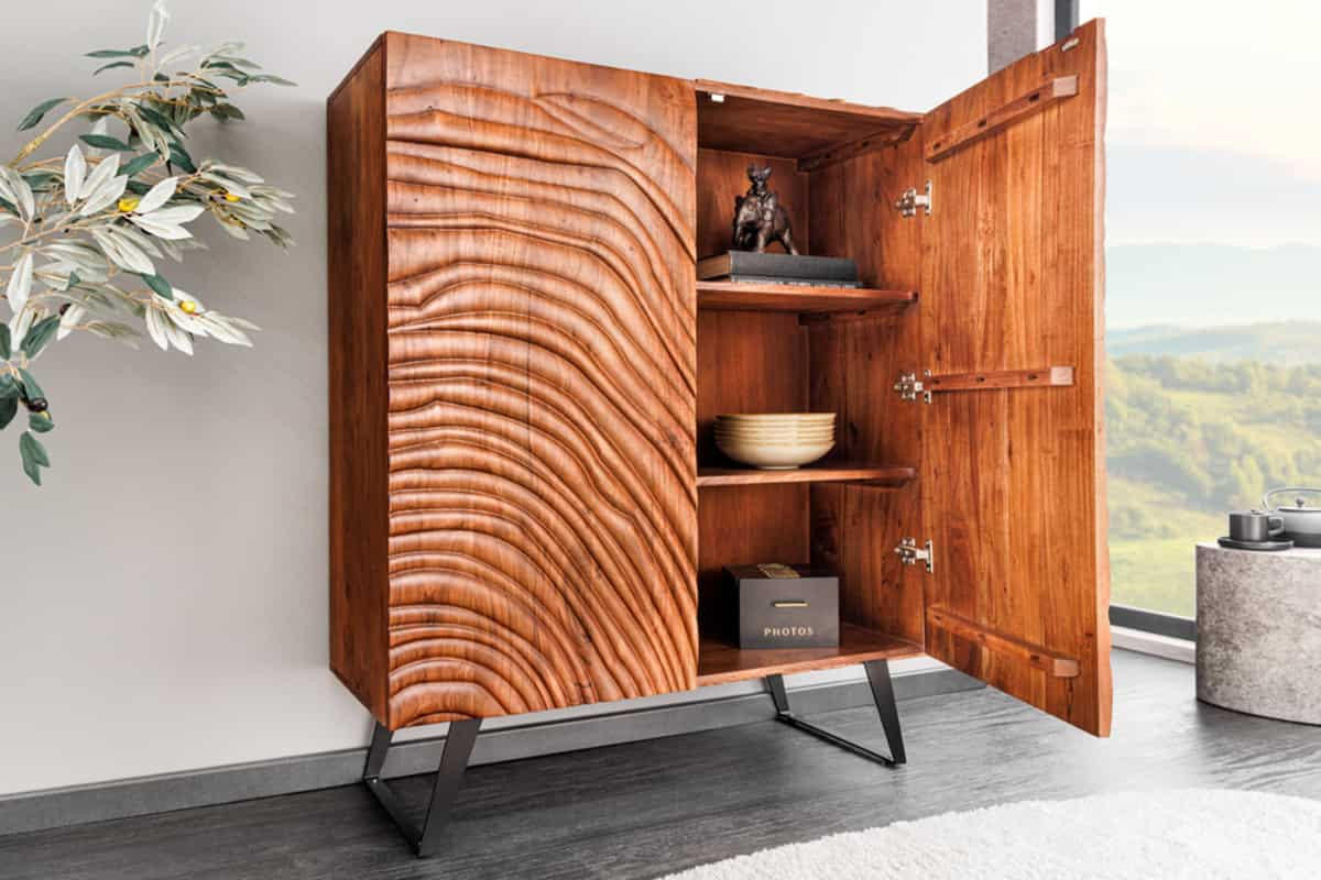 HIGHBOARD FLUI Akazie Braun 120cm - Schwarz/Braun, Holz/Metall (100/120/38cm) - riess-ambiente