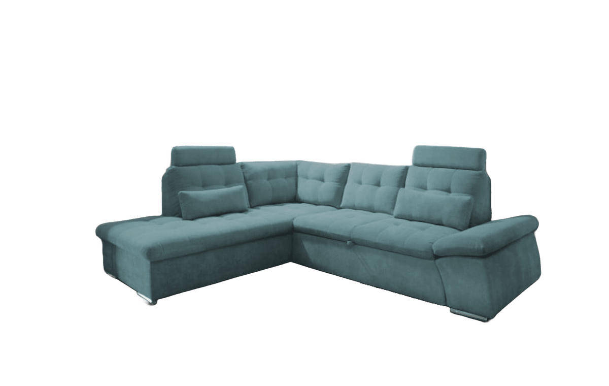 ECKSOFA mit Schlaffunktion, Bettkasten und verstellbarer Armlehne - Chromfarben/Grün, Textil (260/219cm) - ed exciting design