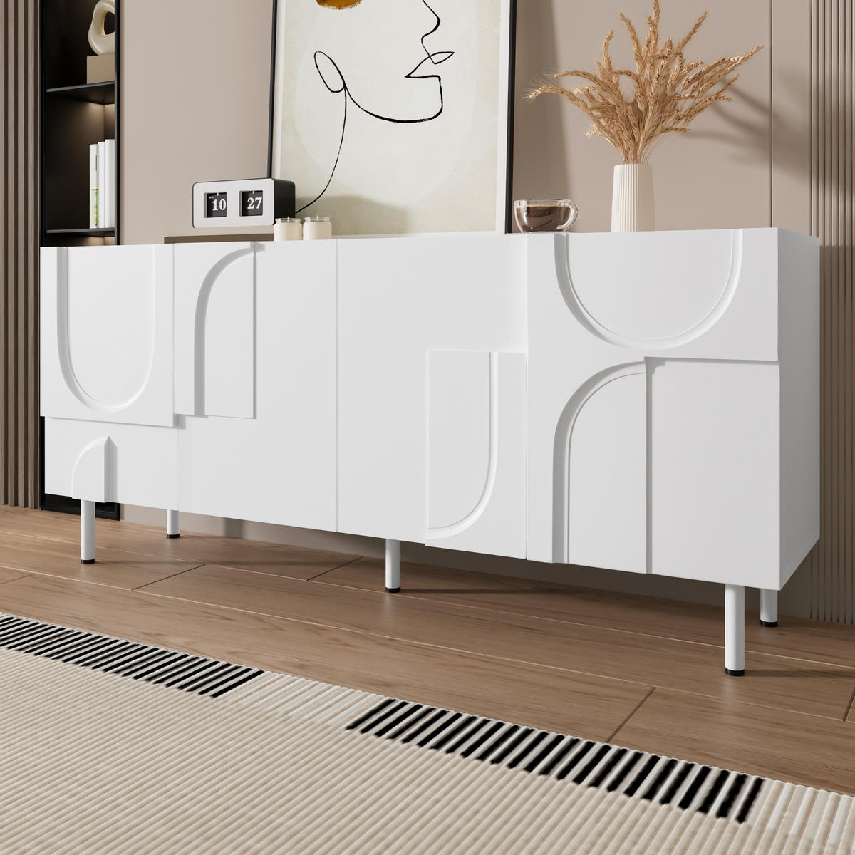 SIDEBOARD Weiß geometrisch modern Stauraum minimalist - Weiß, Holzwerkstoff (38.5/70/160cm) - FLIEKS