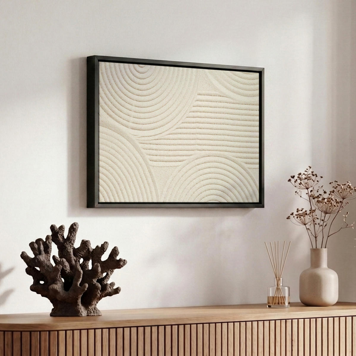 LEINWAND Bilder mit Rahmen - Muster - Abstrakt - Weiß - 30x20 - Beige, Textil (30/20cm) - MuchoWow
