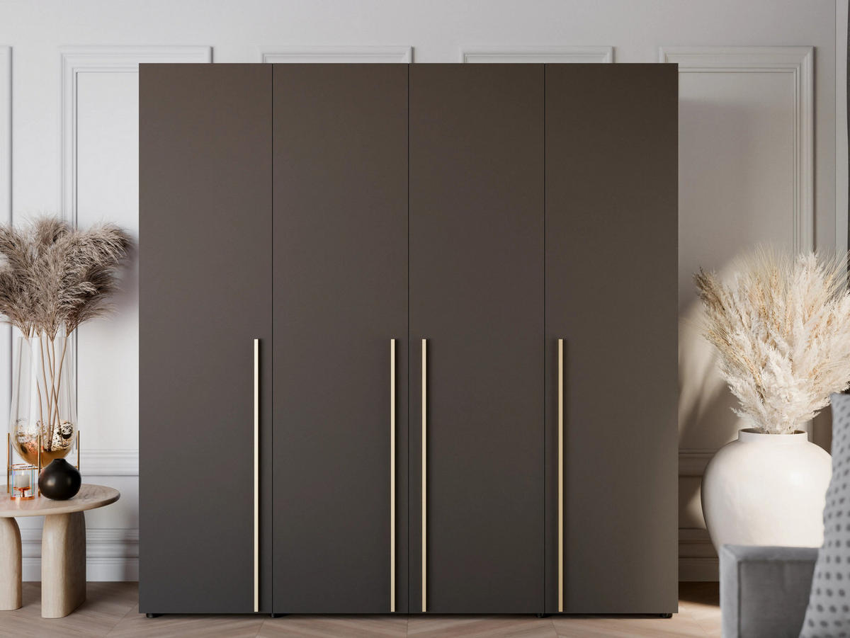 DREHTÜRENSCHRANK ARNI 4D (Schwarz Matt, Goldene Griffe, 200 cm) - Goldfarben/Schwarz, Holz/Holzwerkstoff (200/206/61cm) - Ravio