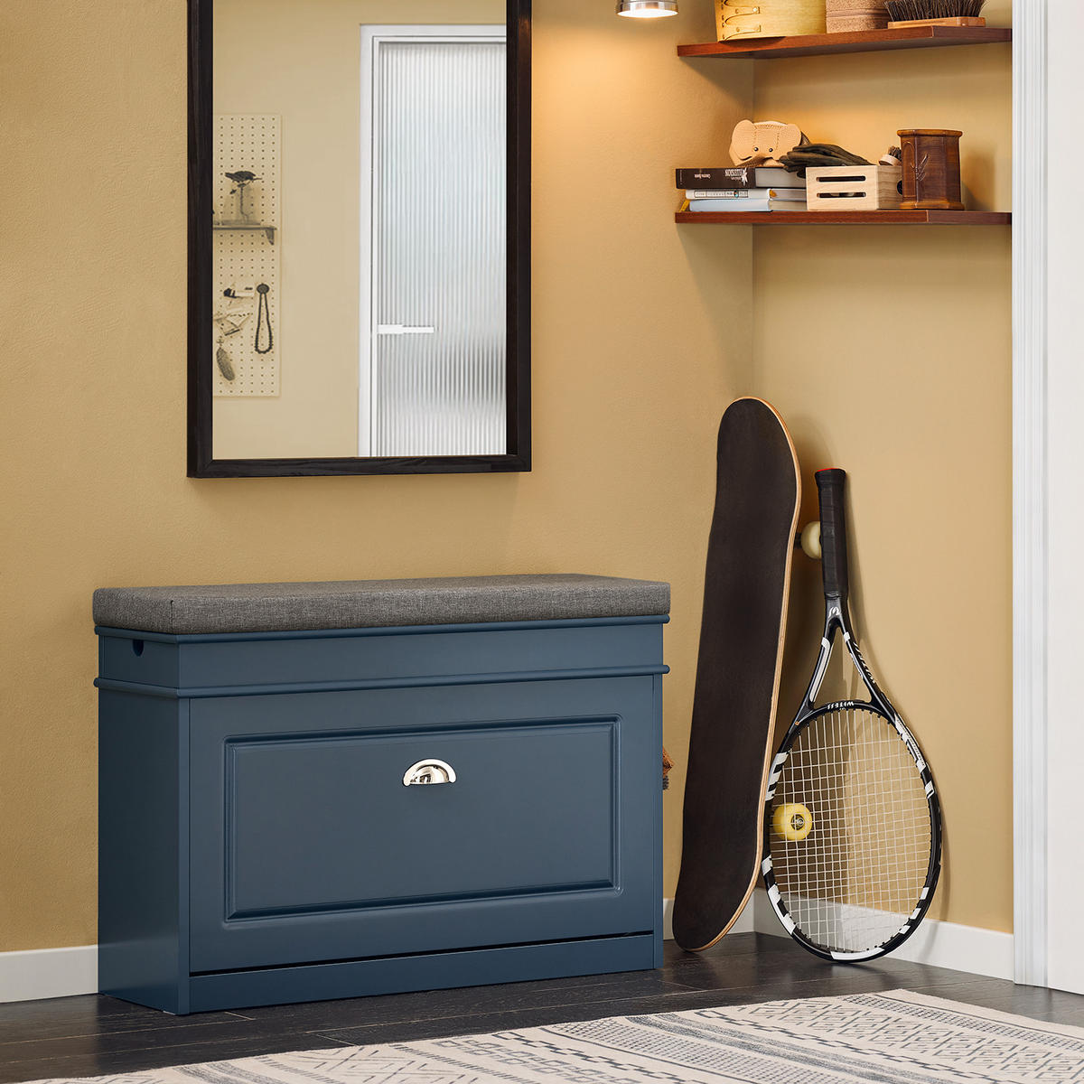 SCHUHBANK 75cm Blau - Blau, Holzwerkstoff (75/52/24cm) - SoBuy