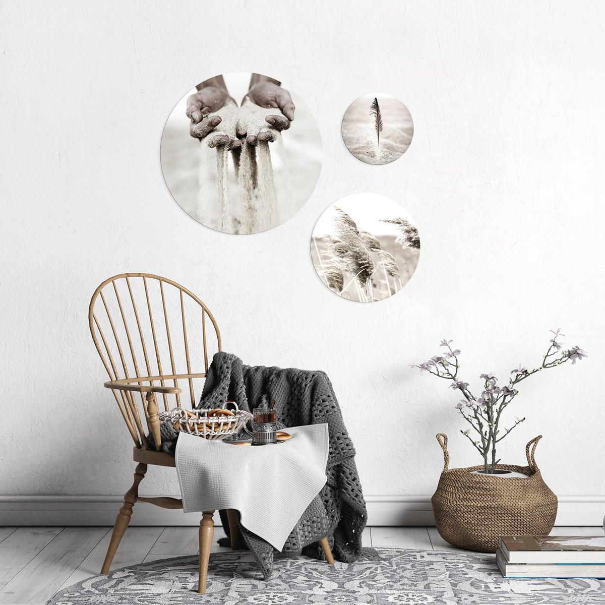 BILDERSET 3er-Set rund 55/40/25 cm Strand - Beige, Kunststoff (55/55cm) - artissimo