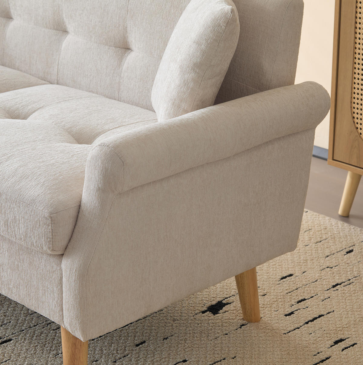 2-SITZER 162/74/77 cm Beige aus Chenille mit 15 cm Sitzkissen - Beige, Textil (74/77/162cm) - OKMYHOME