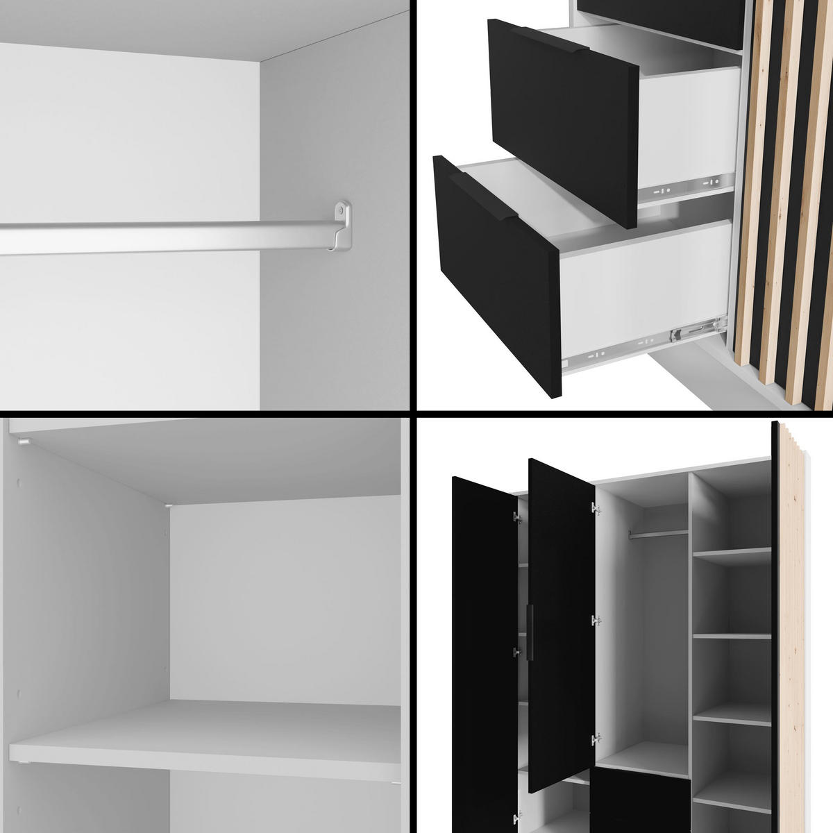 KLEIDERSCHRANK NELIA - 150 cm - Schwarz/Weiß, Holzwerkstoff (150/200/51cm) - ALTDECOR
