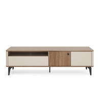 RTV-SCHRANK Aurena Kaschmir und Walnuss, Fernsehtisch mit abgerundeten Seiten - Beige/Schwarz, Holzwerkstoff/Metall (180/51/40cm) - Bettso