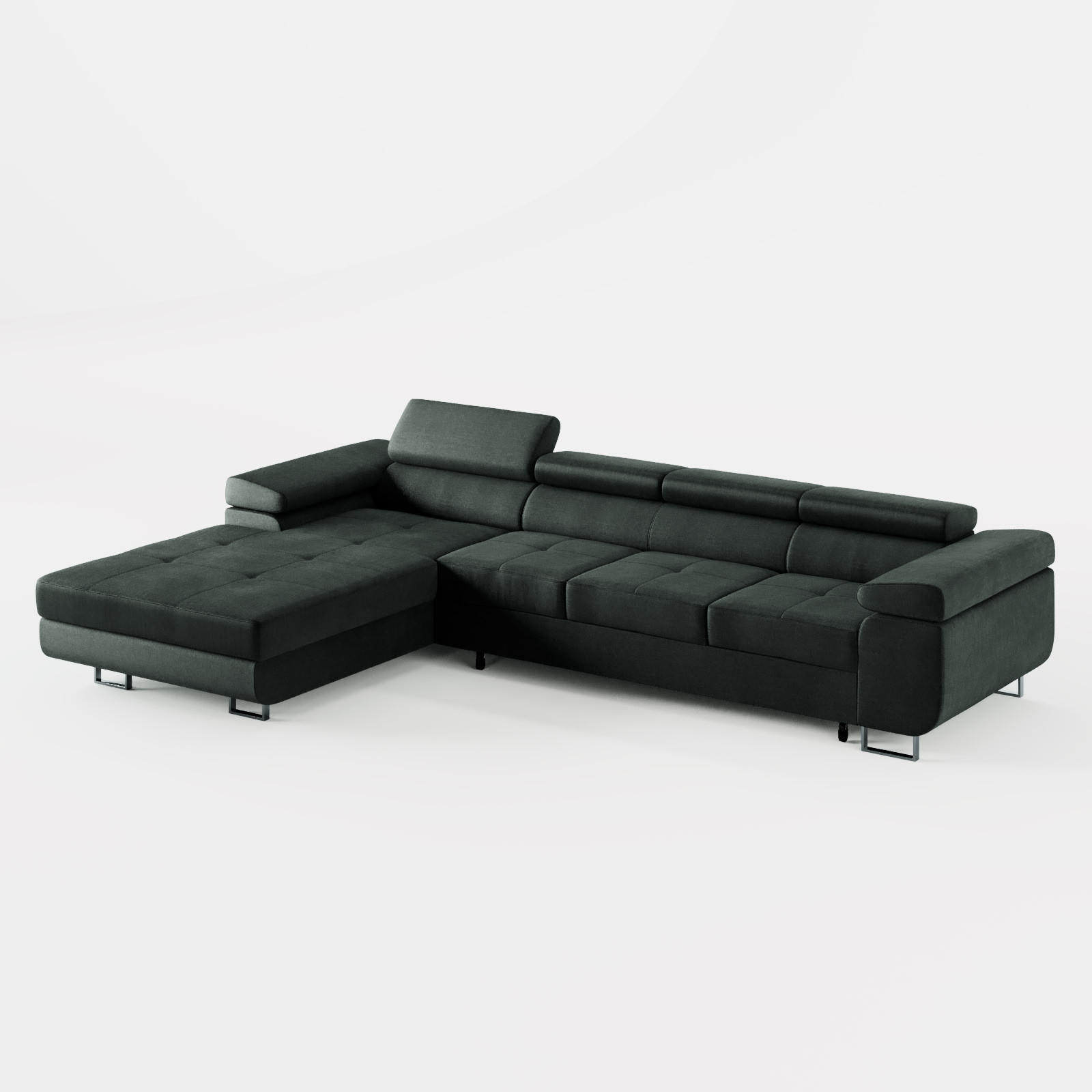 ECKSOFA VEMO CORE PLUS Links Schwarz Velours-Stoff mit Schlaffunktion und Bettkasten - Schwarz, Holz/Metall (335/205cm) - Barchello