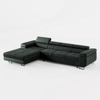 ECKSOFA VEMO CORE PLUS Links Schwarz Velours-Stoff mit Schlaffunktion und Bettkasten - Schwarz, Holz/Metall (335/205cm) - Barchello