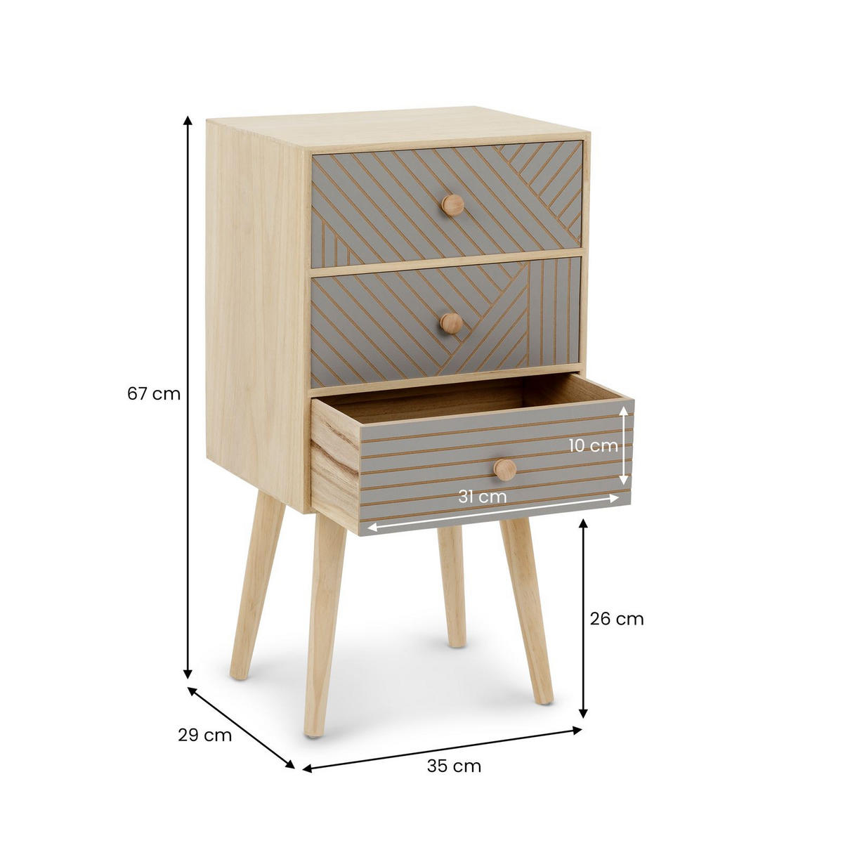 NACHTTISCH PELO grau, natur - Grau, Holz (35/67/29cm) - IDIMEX