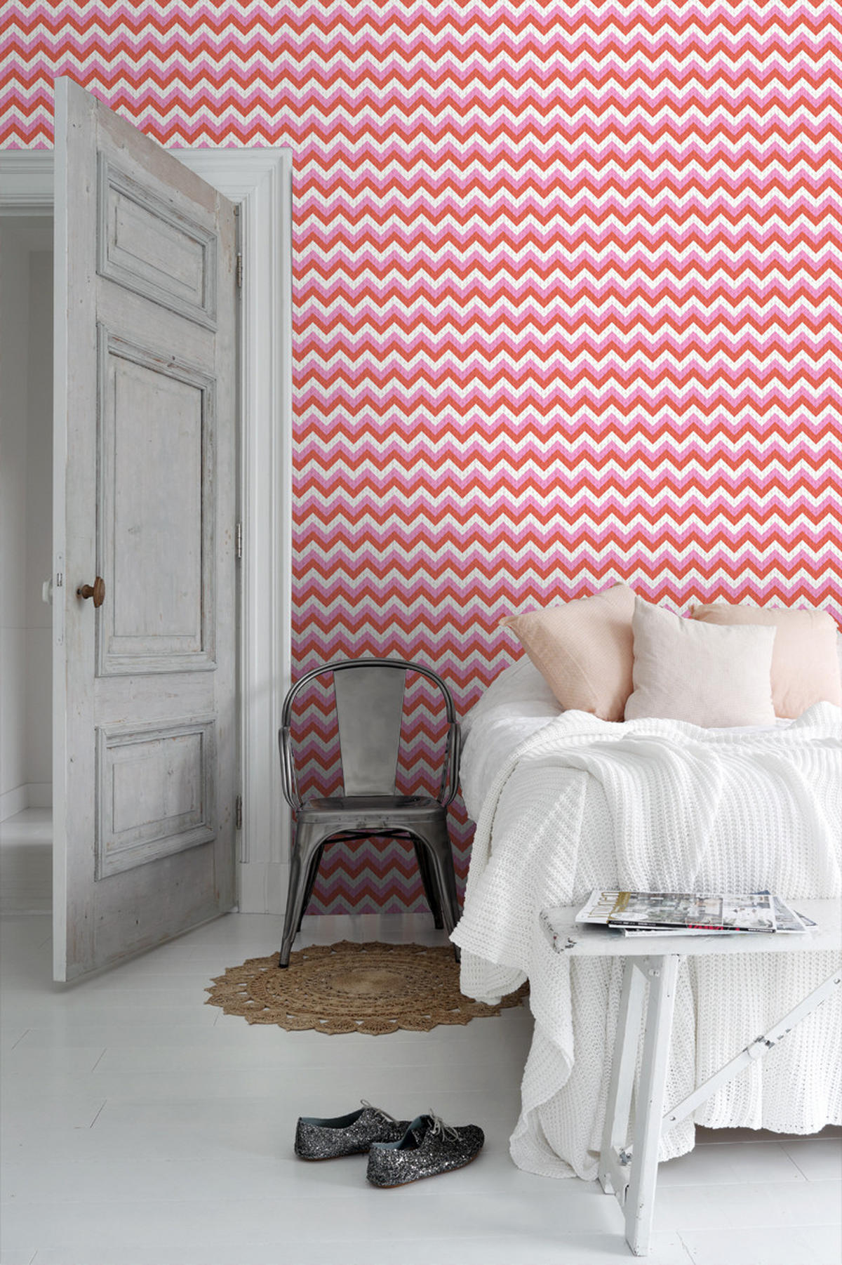TAPETE Zickzack-Motiv 53 cm x 10.05 m - Rot, Papier (53/0.1cm) - ESTAhome