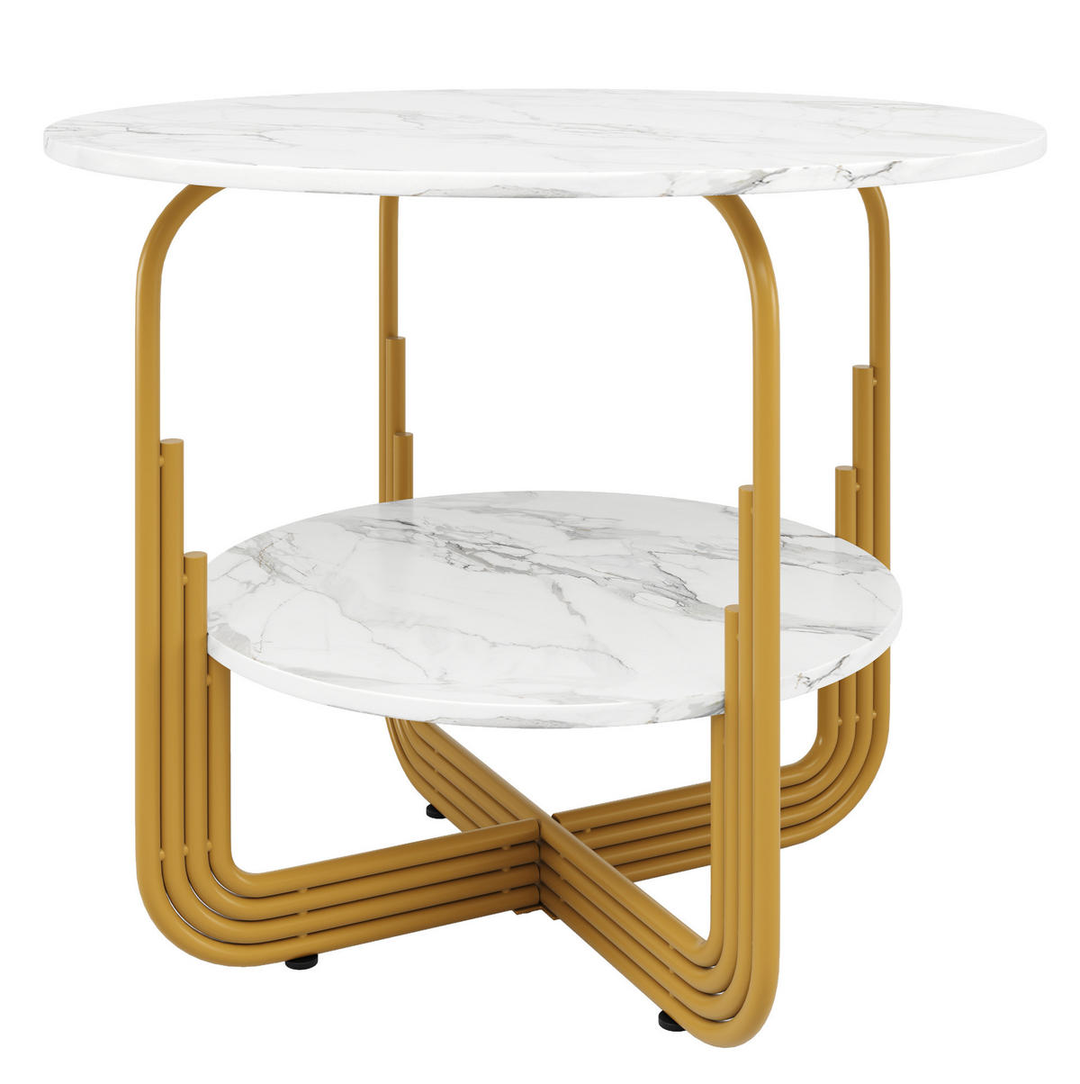 ESSTISCH rund 80/80/76 cm Gold MDF in Marmoroptik mit Ablage - Goldfarben, Holzwerkstoff (80/80/76cm) - OKWISH