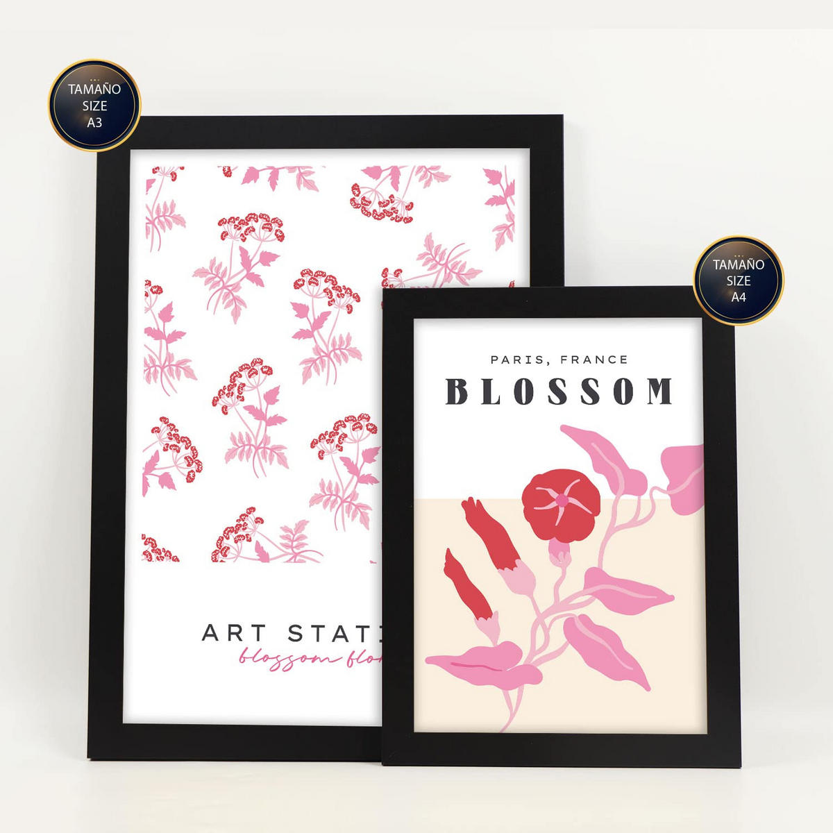 POSTER Set Mit 6 Blumen Feldblumen Natur Und Botanikdrucke Für Innenarchitektur A3 & A4 Schwarzer Rahmen - Schwarz, Papier (29/3cm) - Nacnic
