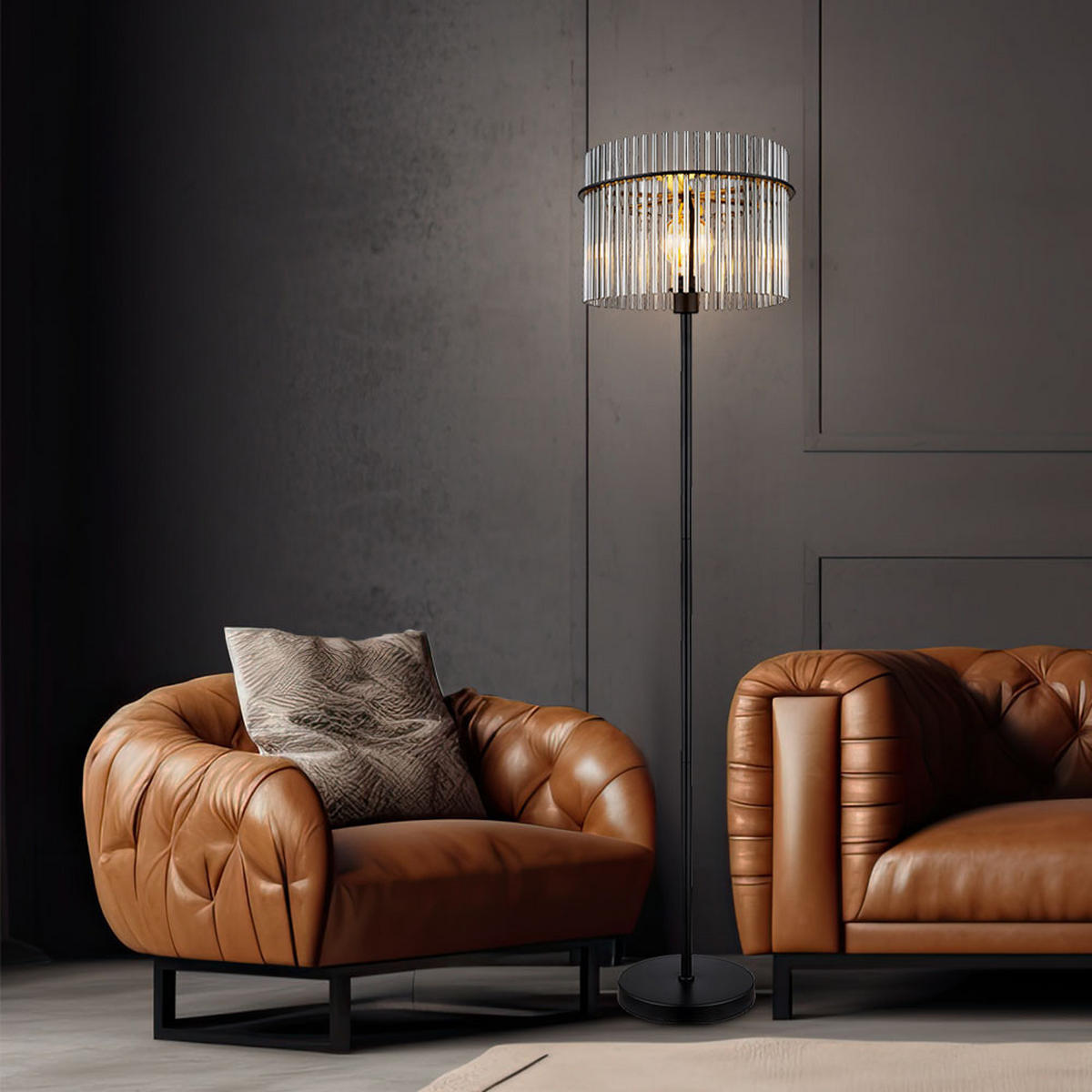 LED STEHLEUCHTE GORLEY Grau Rauchoptik - Grau, Glas (38/38/152cm) - Globo Lighting