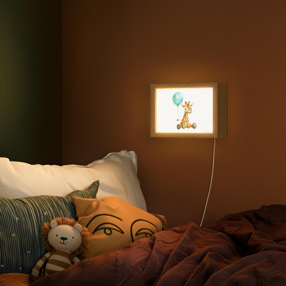 WANDLEUCHTE Giraffe - Baby - Tiere - Blauer Ballon 20x15 cm - Weiß, Holzwerkstoff (20/15/8cm) - OnlyWow