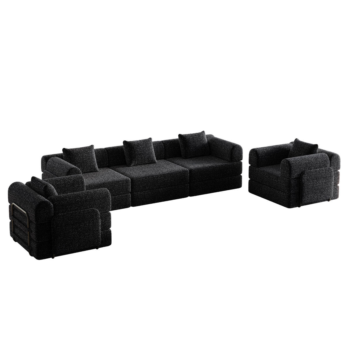 SCHLAFSOFA 2-in-1 aus Chenille mit Armlehnen-Staufach, 183,8/274/69,8 cm, Schwarz - Schwarz, Textil (183.8/69.8/274cm) - Redom