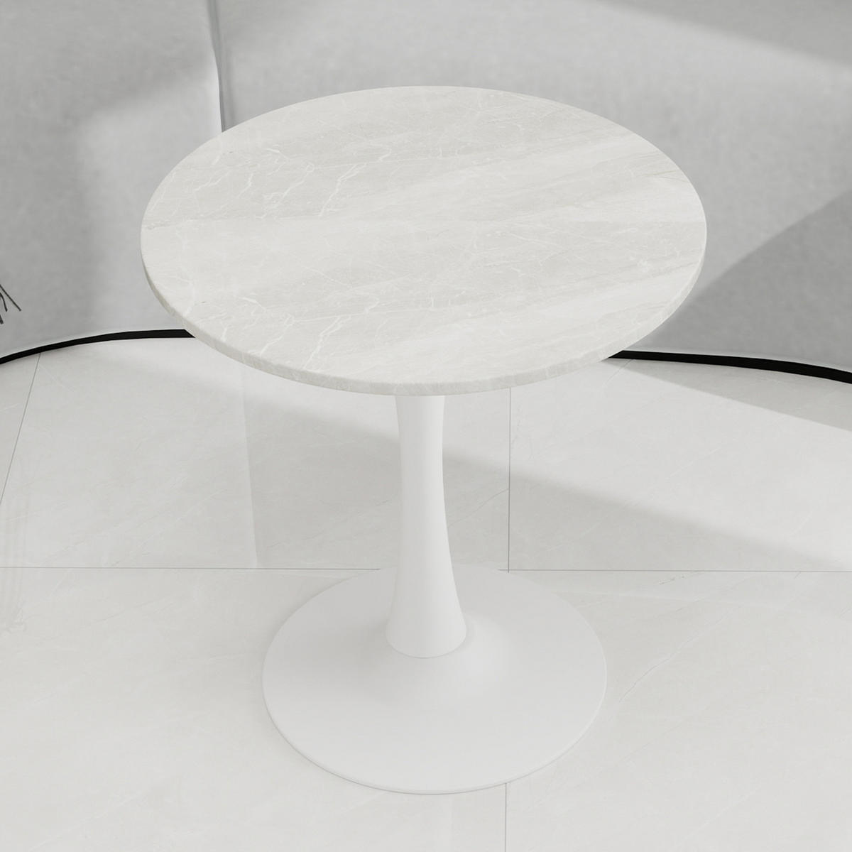 COUCHTISCH 70/70/72 cm Weiß runde Tischplatte aus Kunstmarmor im minimalistischen Design - Weiß, Stein (70/70/72cm) - OKWISH