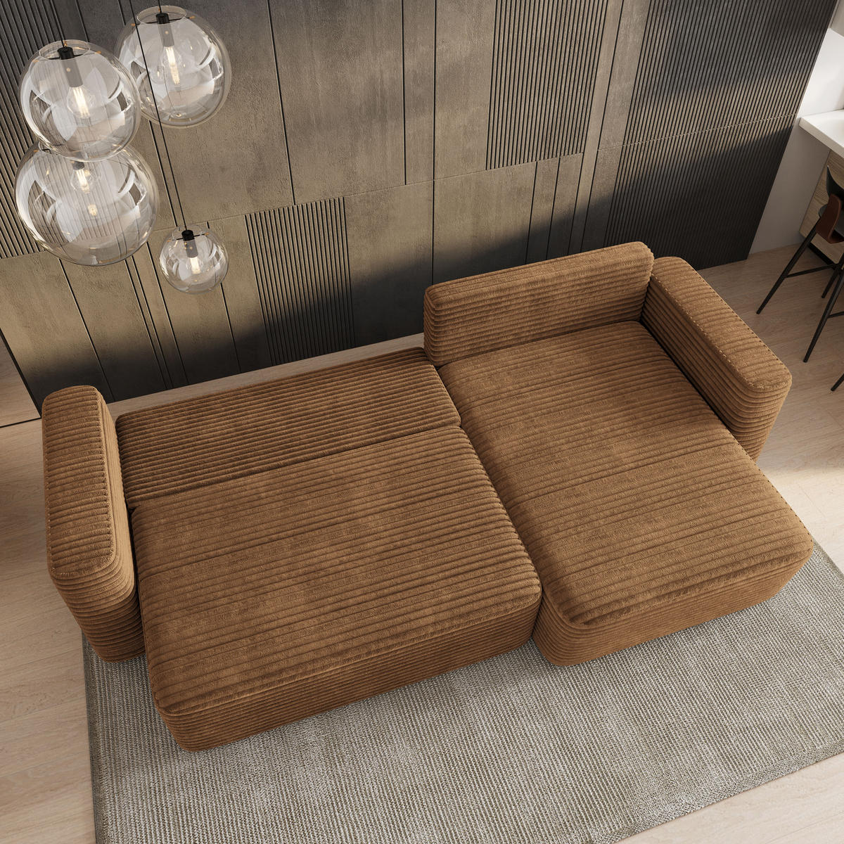 ECKSOFA TELIN Orange Kordstoff mit Schlaffunktion - Orange, Holz (280/162cm) - MASSENO