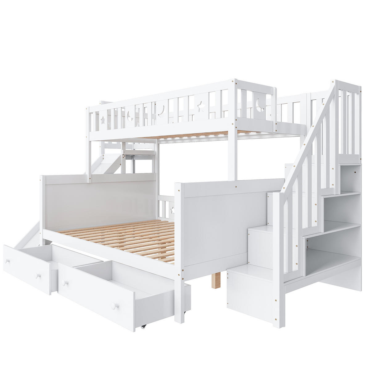 ETAGENBETT 90/200 cm und 140/200 cm Weiß mit Rutsche und Regal mit Sicherheitsstufen - Weiß, Holz (90/140cm) - OKWISH