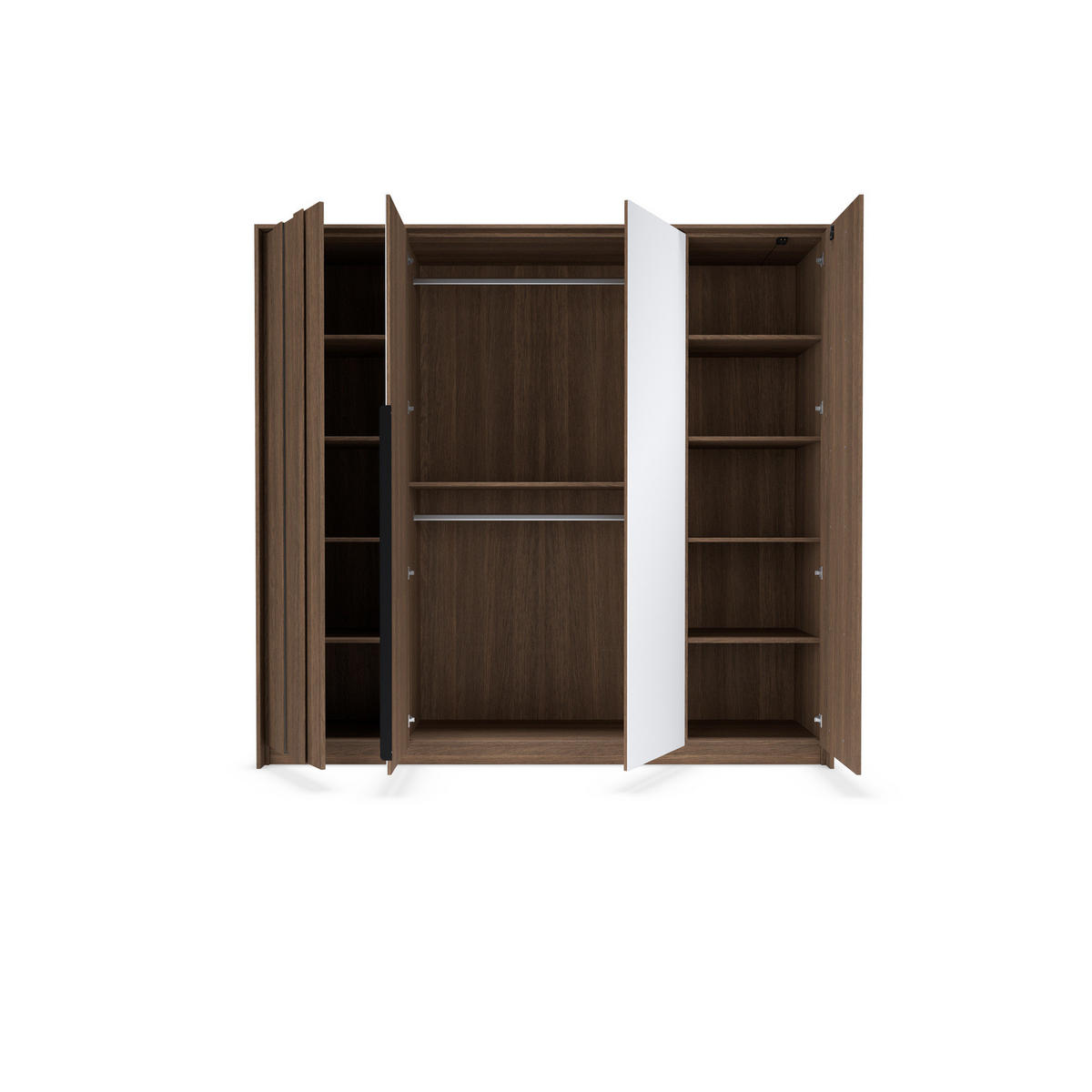 KLEIDERSCHRANK LUPO 223 cm Eiche Dunin - mit 4 Türen, Spiegel und LED-Beleuchtung - Eichefarben/Schwarz, Holz/Holzwerkstoff (223/210/60cm) - Ravio