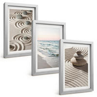 BILDER SET 3er Set - 20x30 cm Silberner Rahmen - Wellen, Sand, Wasser, Steine, Strand - Silberfarben, Kunststoff (20/30cm) - TULUP