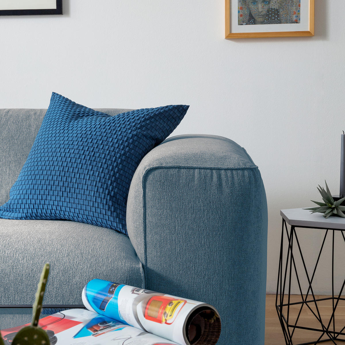 1,5-SITZER ECKSOFA mit Longchair - Blaugrau/Schwarz, Kunststoff/Textil (260/173cm) - home24