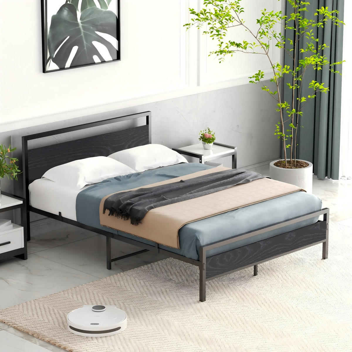METALLBETT 140/200 cm mit Lattenrost und MDF-Elementen, Schwarz - Schwarz, Metall (140/200cm) - Redom