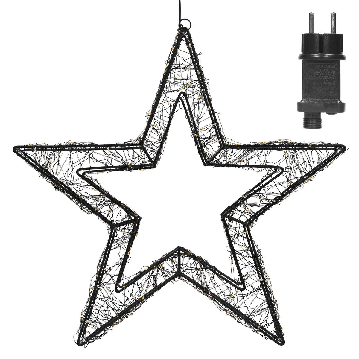 LED-WEIHNACHTSSTERN 38 cm 500 LEDs Extra-Warmweiß mit Timer aus Metall - Schwarz, Metall (38/38/8cm) - ECD-Germany