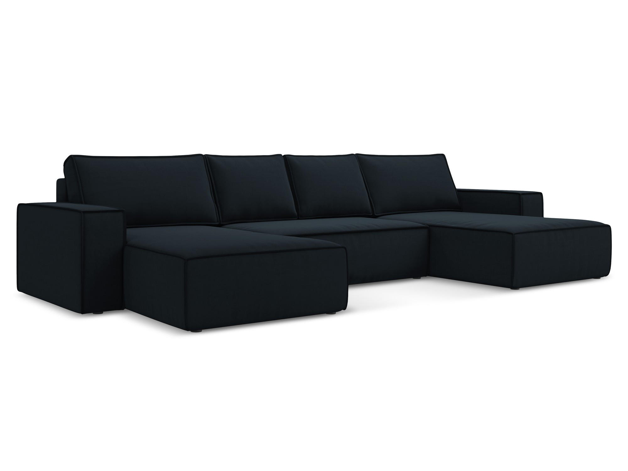 WOHNLANDSCHAFT Samt Stoff Blau - Blau/Schwarz, Kunststoff/Textil (398/82/185cm) - Makamii