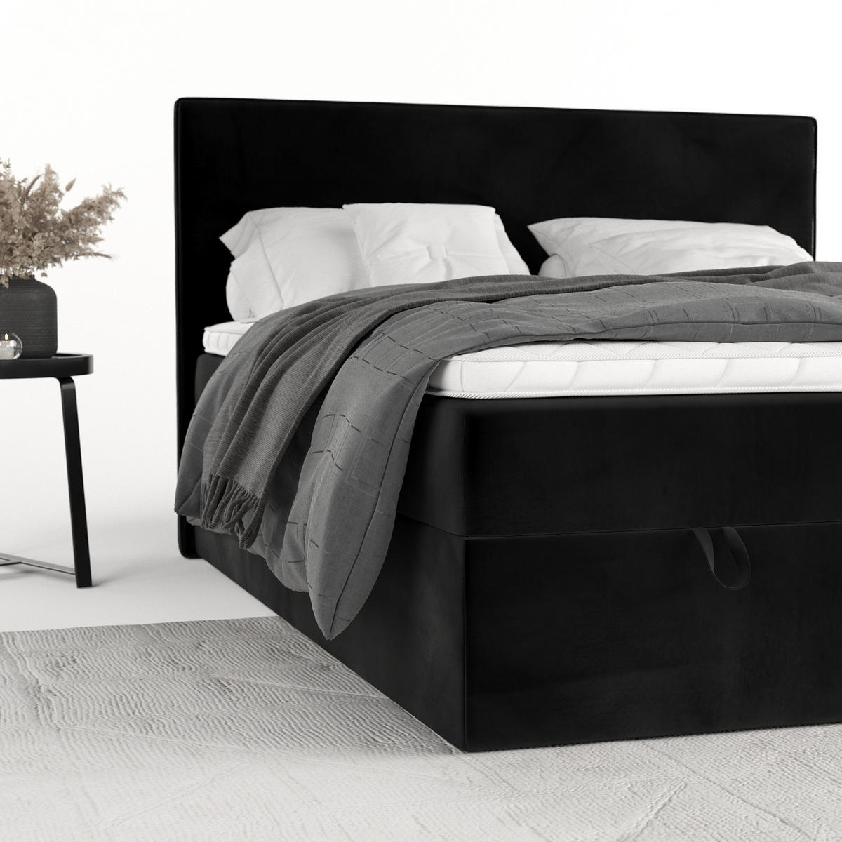 BOXBETT Velma 200/200 cm Schwarz im Kronos Stoff - Schwarz, Holz/Holzwerkstoff (200/200cm) - AltaBeds