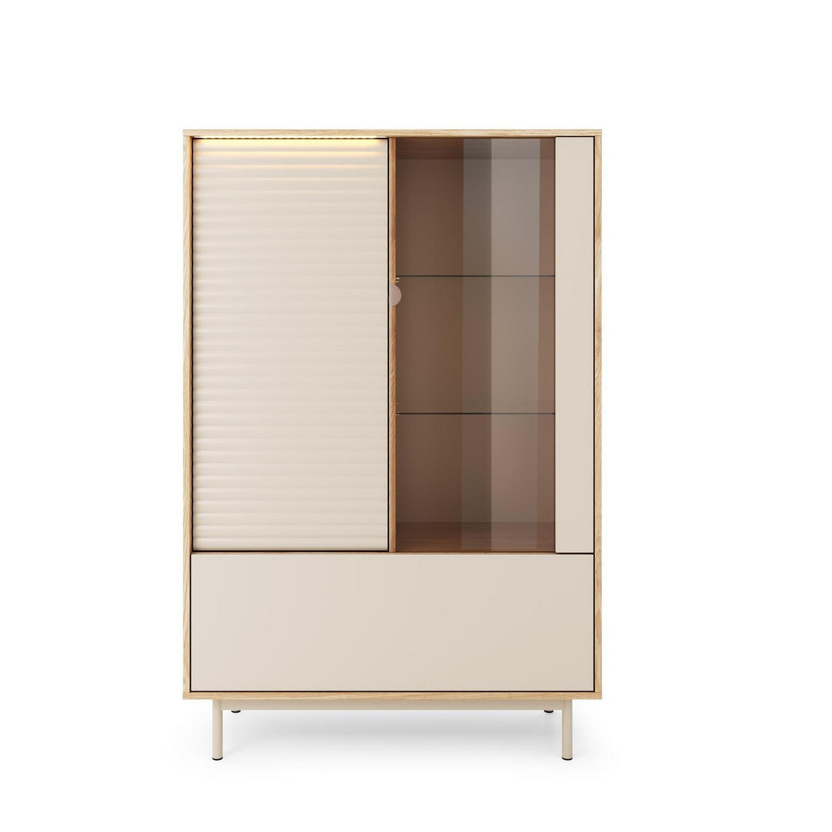 VITRINE Latilo Kaschmir, dreitürige Vitrine mit LED - Kaschmir/Braun, Holzwerkstoff (100/152/40cm) - Bettso